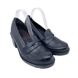 Sandro Moscoloni Woman's Black Leather Block Heel Penny Loafers Size 9M